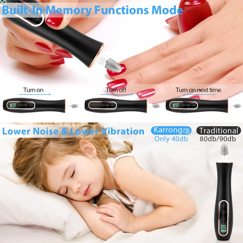 Professional Manicure Pedicure Kit, Cordless Electric Nail File Set, 360° LED Light Nail Drill Machine with LCD Display, 10 Speeds Rechargeable Nail Drill Grinder for Gel Nail Thick Toe Nails
