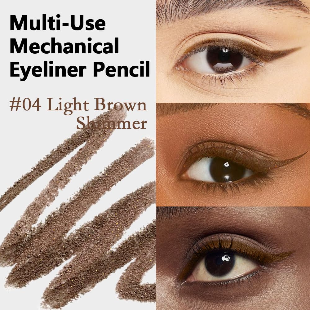 Kaely 2Pcs Dark Brown Light Brown Shimmer Gel Eyeliner Pencil, Smooth Eye Liner Waterproof Smudge Proof, Built in Sharpener, Long Lasting Eye Makeup, Vegan & Cruelty-Free, 02+04