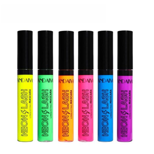 MAEPEOR Neon Mascara 6 Colors Blacklight Eyelash Waterproof and Smudgeproof Longlasting Fluorescent Mascara for Daily Wear and Halloween Christmas (Set 01)