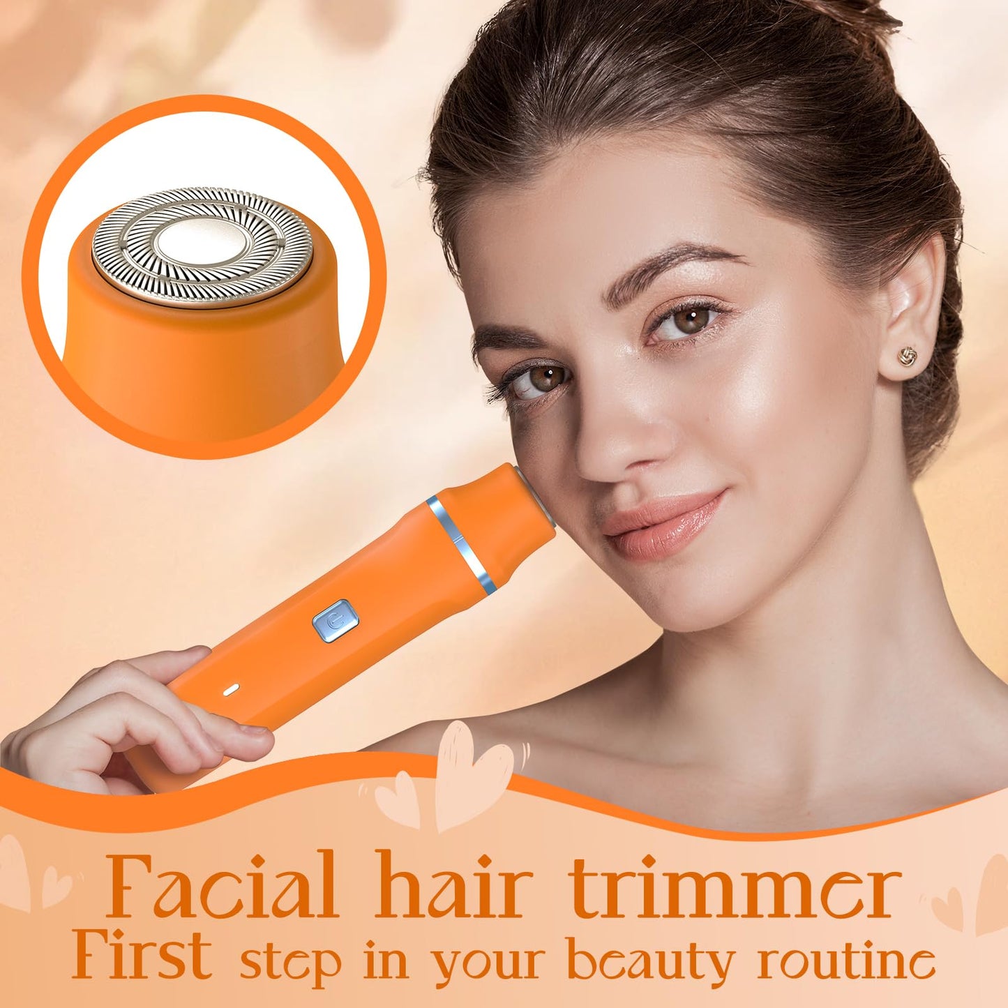 Facial Hair Removal for Women - Waterproof 2 in 1 Rechargeable Eyebrow and Bikini Trimmer for Women, Painless Electric Razor/Shaver for Lip, Arms, Face, Peach Fuzz