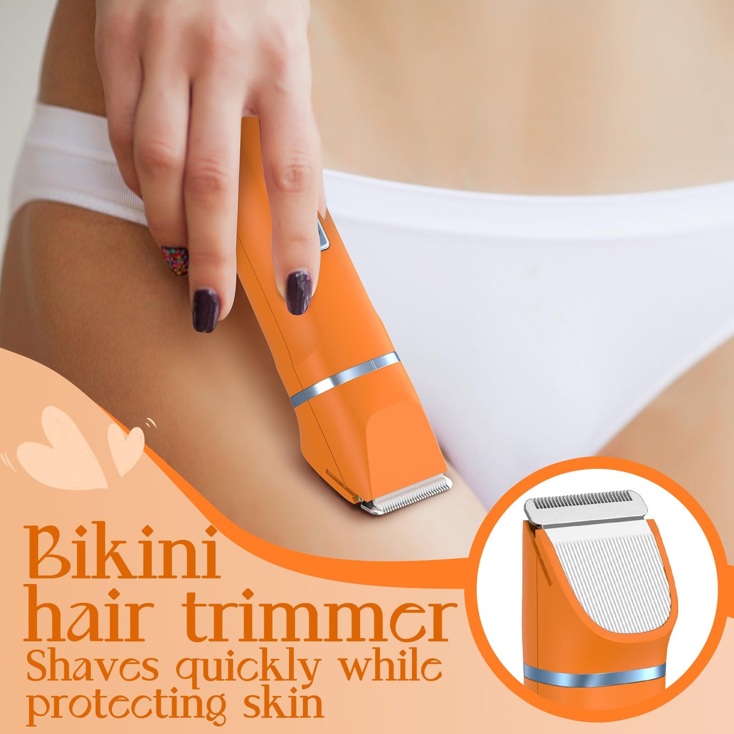 Facial Hair Removal for Women - Waterproof 2 in 1 Rechargeable Eyebrow and Bikini Trimmer for Women, Painless Electric Razor/Shaver for Lip, Arms, Face, Peach Fuzz