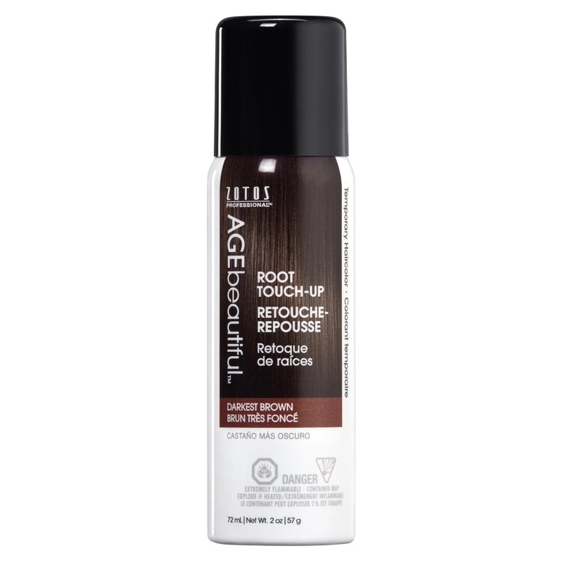 AGE beautiful Root Touch Up Hair Color Spray, Temporary Gray Root Concealer for Roots, Hairline & Thinning Hair, Adds Volume, Water & Sweat Resistant, Darkest Brown, 2 Fl Oz