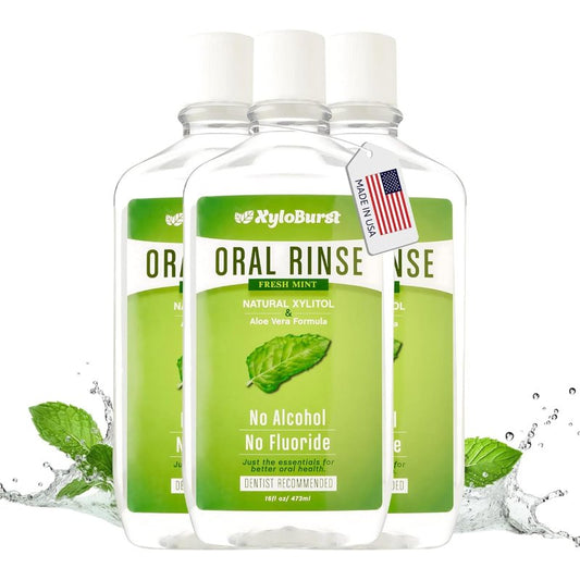 Xyloburst Xylitol Mouthwash, Natural Oral Rinse - Alcohol-Free & Fluoride-Free Mouth Wash, Non Toxic Xylitol Rinse for Fresh Breath, Fresh Mint Flavor, SLS Free, Sugar Free, 3-Pack