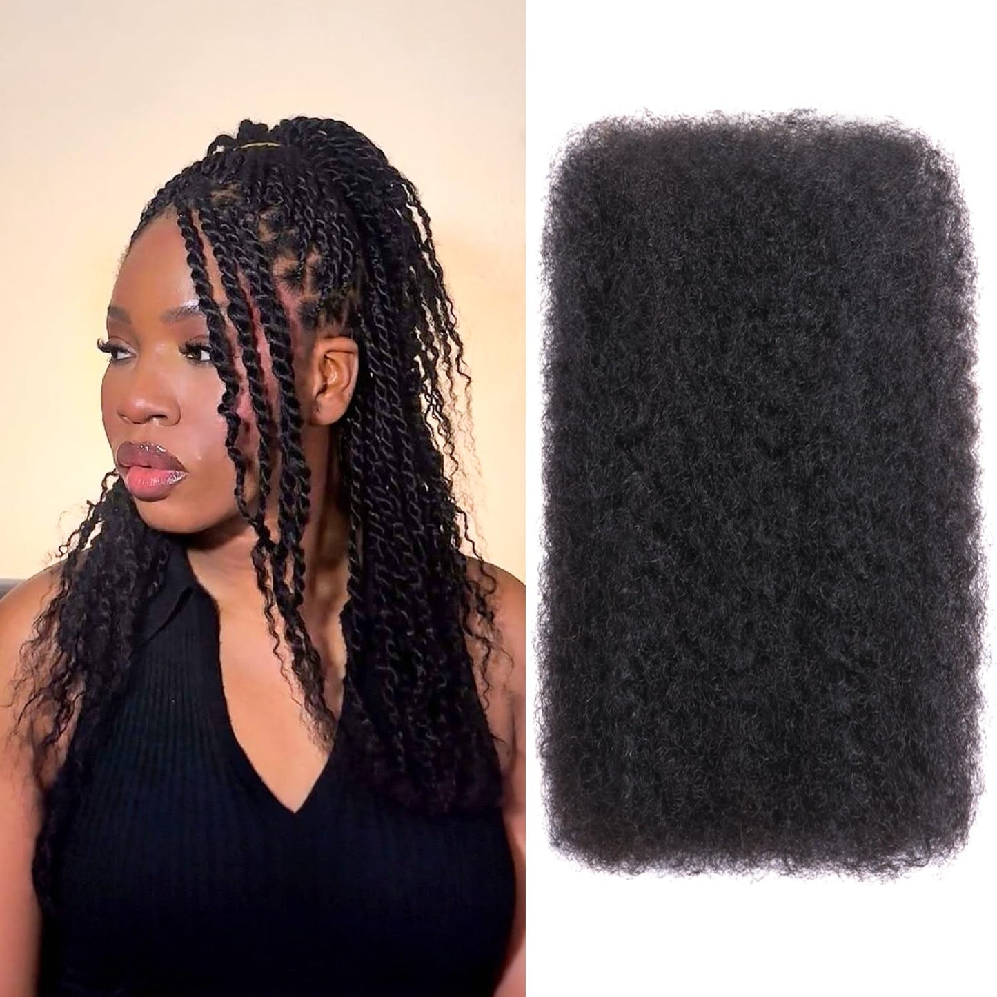 Afro Kinkys Bulk Human Hair 16 Inch 50g 4c Kinky Curly Bundles Braiding Hair(1B, 16 Inch(Pack of 1))