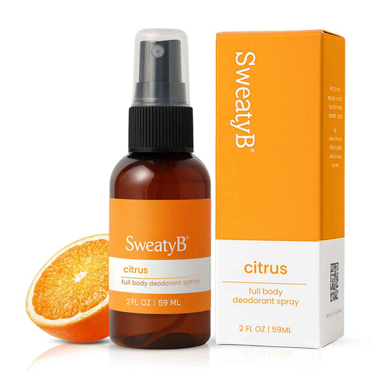 SweatyB® deodorant spray - Odor Protection with whole body deodorant for women & men - Travel Size, Skin-Safe, Vegan & Made in USA - Citrus body spray - 2 Oz