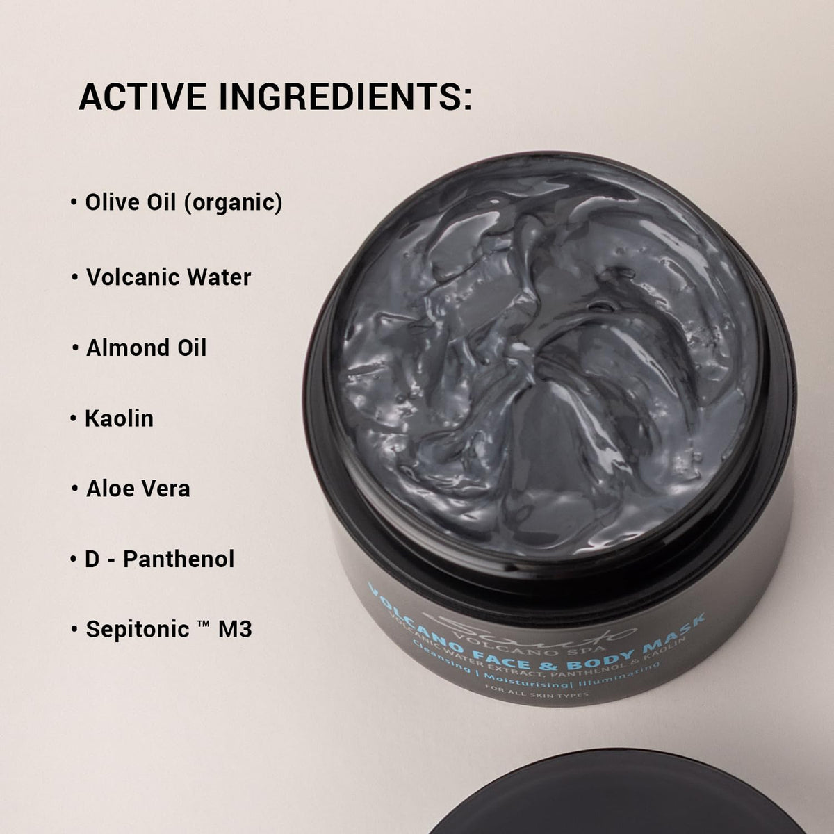 Volcano Face & Body Mask 200ml – Detoxifying & Pore-Unclogging Clay Mask with Volcanic Water, Olive & Almond Oil – Body Masks for Treatments, Hydrating, Toning & Skin Tightening