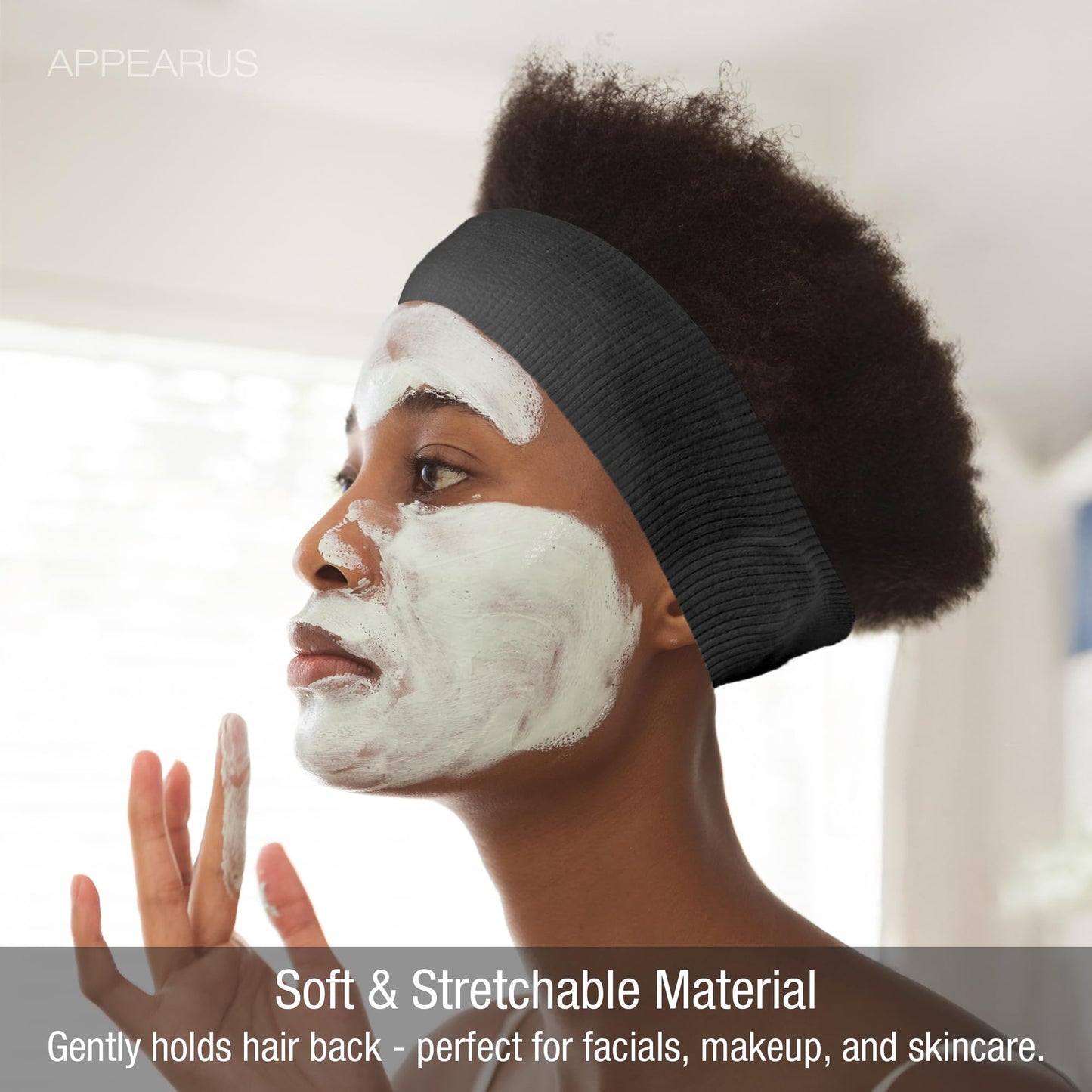 APPEARUS 100 Ct. Disposable Spa Facial Headbands with Convenient Closure (Black)