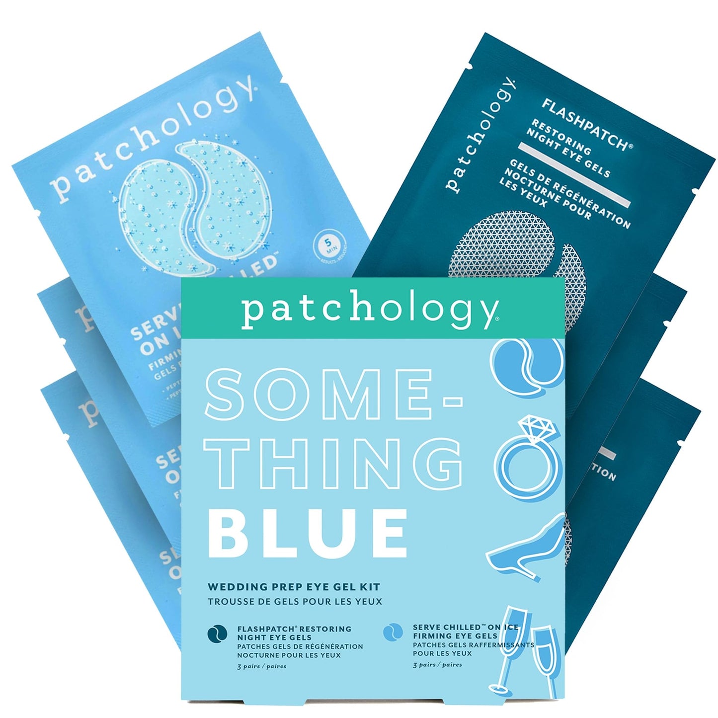 Patchology Bridal Shower Gift Box – Something Blue Cooling Under Eye Patches for Brides & Bridesmaids, Depuffing & Firming Gel Masks with Peptides & Bakuchiol – Wedding Skincare Gift Set
