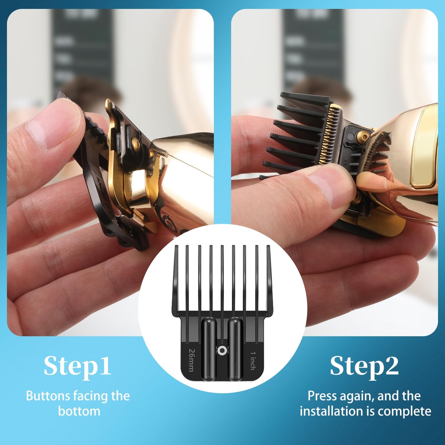 8 Premium Clipper Guards for BaBylissPRO Barberology FX870，FX890，FX825 and FX673 Clippers, Fit for Babyliss Clipper Guards with Metal Clip - Cutting Lengths 1/16-3/4 inch Attachment Combs Set