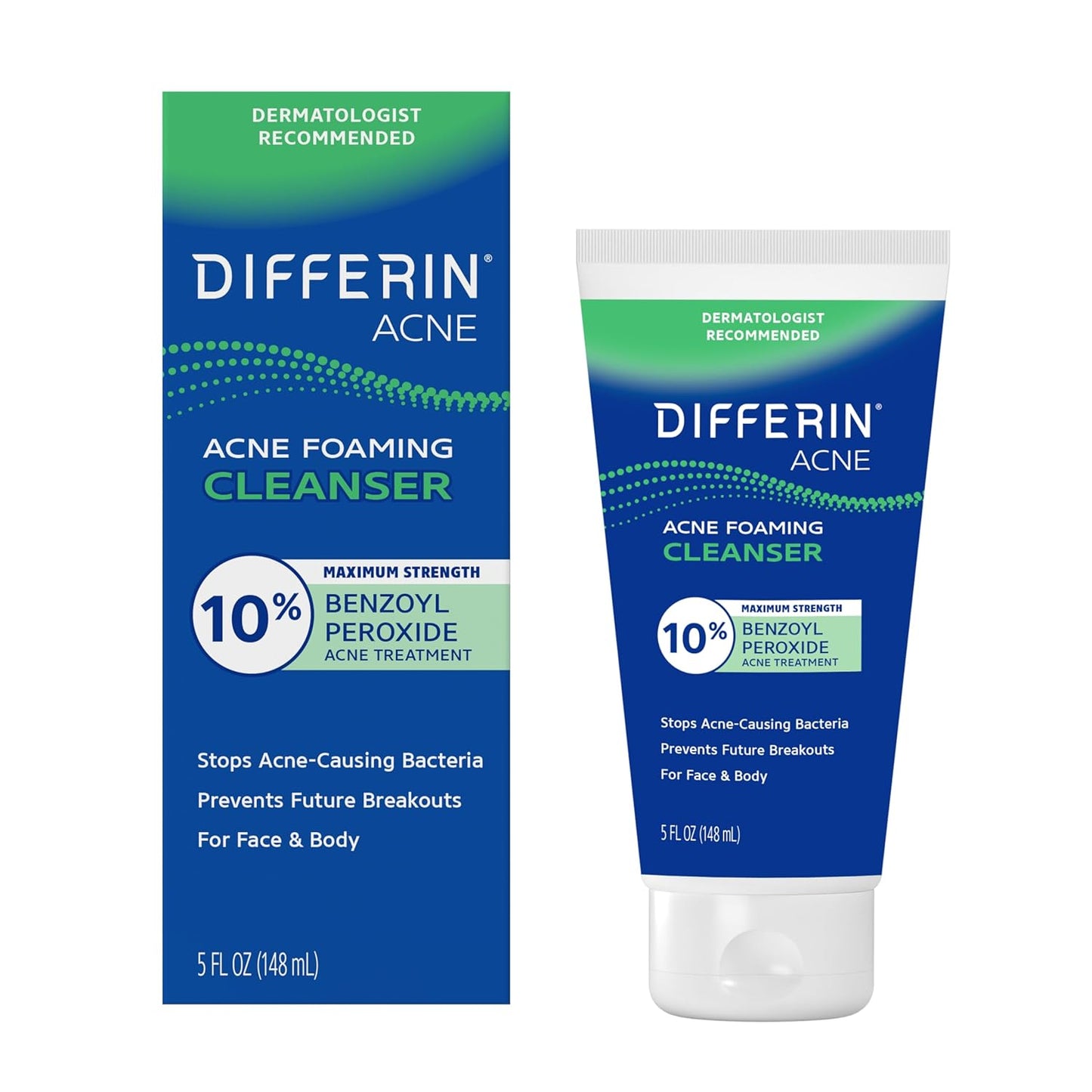 Differin Acne Face Wash - 10% Benzoyl Peroxide Foaming Cleanser | Fast-Acting Acne Treatment, 5 oz.