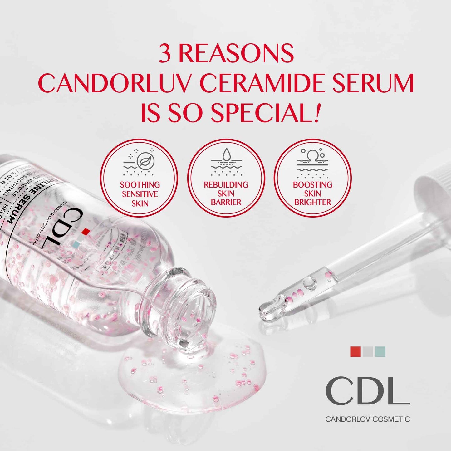 Candorlov Ceramide Serum with Glutathione Dragon Blood for Anti Aging Hydration for Sensitive Acne-Prone Skin, Korean Skin Care for Men Women, Calming Irritation, Skin Firming K Beauty(1.01 fl.oz)