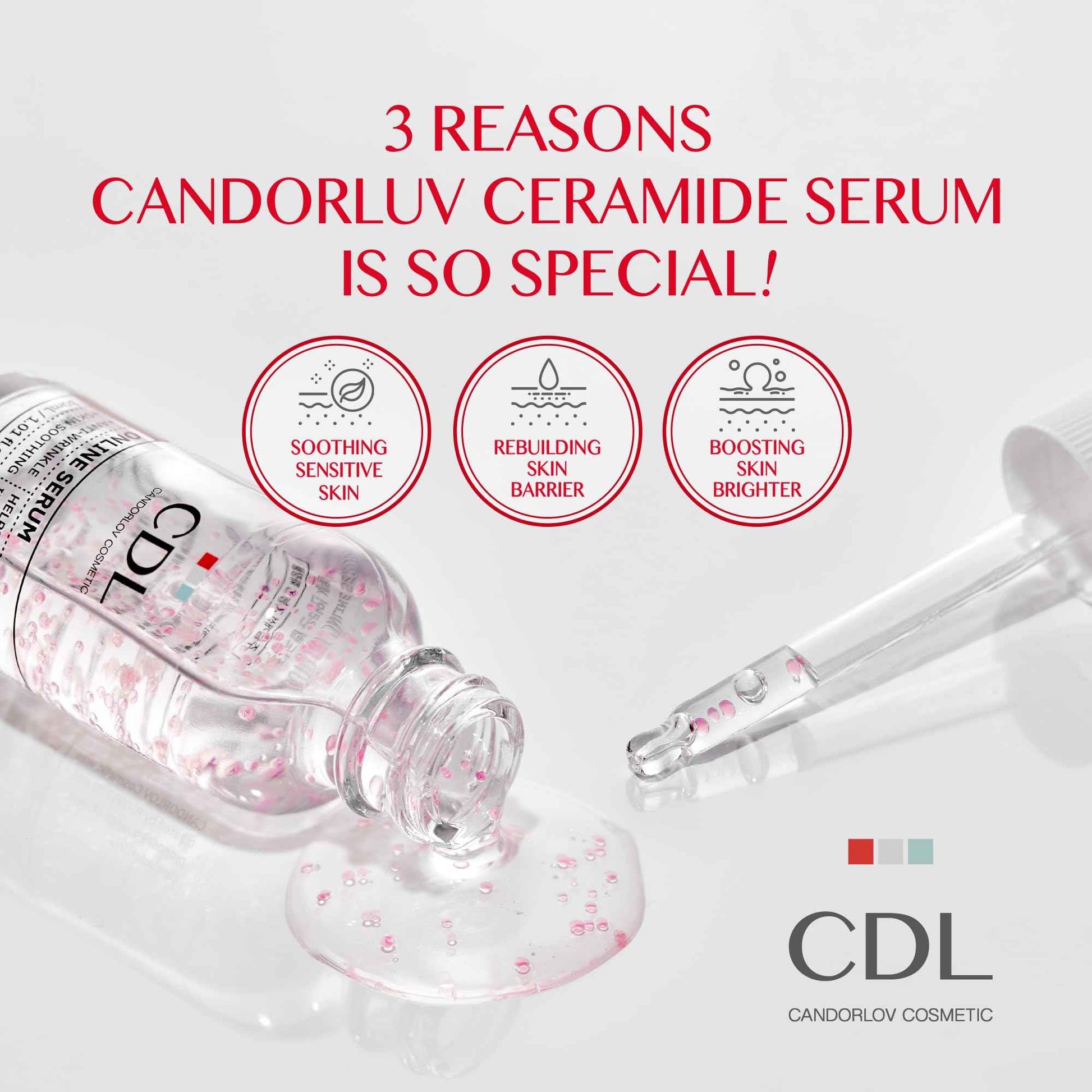 Candorlov Ceramide Serum with Glutathione Dragon Blood for Anti Aging Hydration for Sensitive Acne-Prone Skin, Korean Skin Care for Men Women, Calming Irritation, Skin Firming K Beauty(1.01 fl.oz)