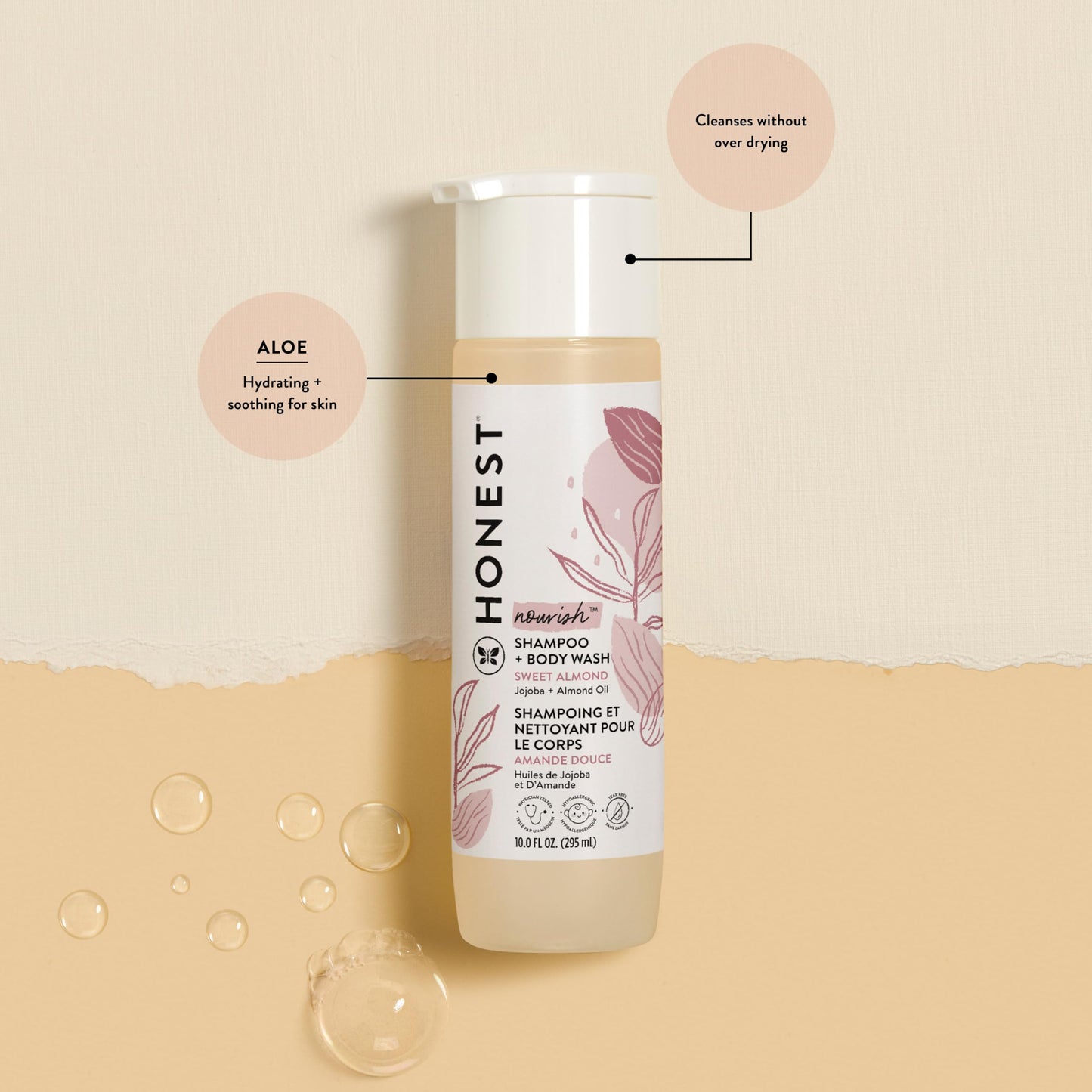 The Honest Company 2-in-1 Cleansing Shampoo and Body Wash Face Lotion Bundle Gentle for Baby Naturally Derived Sweet Almond Nourish 18.5 fl oz