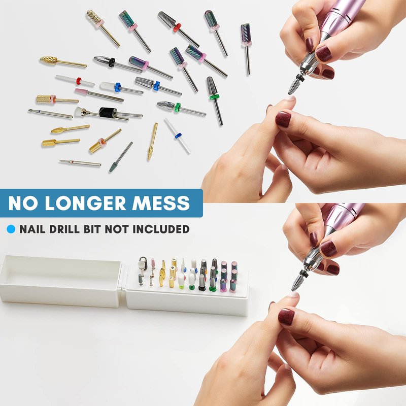 Makartt Nail Drill Bits Holder,Dustproof Stand Displayer Organizer Container Case 30 Holes drill bit holder nail tech Professional Nail art Tools(Not Inlcude Drill Bits,White)
