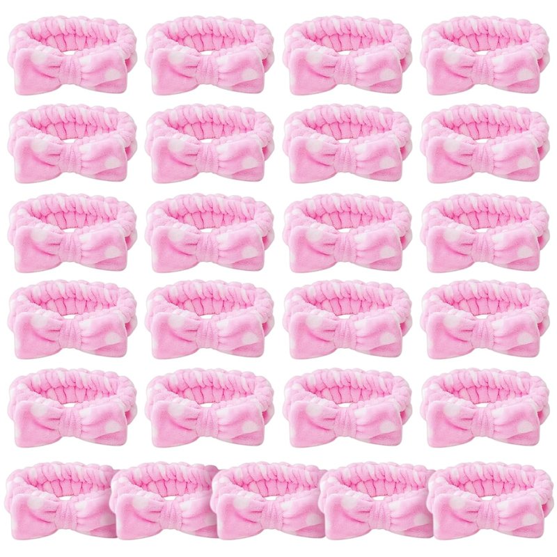 Pink Spa Headband - Soft Coral Fleece Bow Hair Band for Women | Perfect for Face Washing & Makeup (25 Pack)