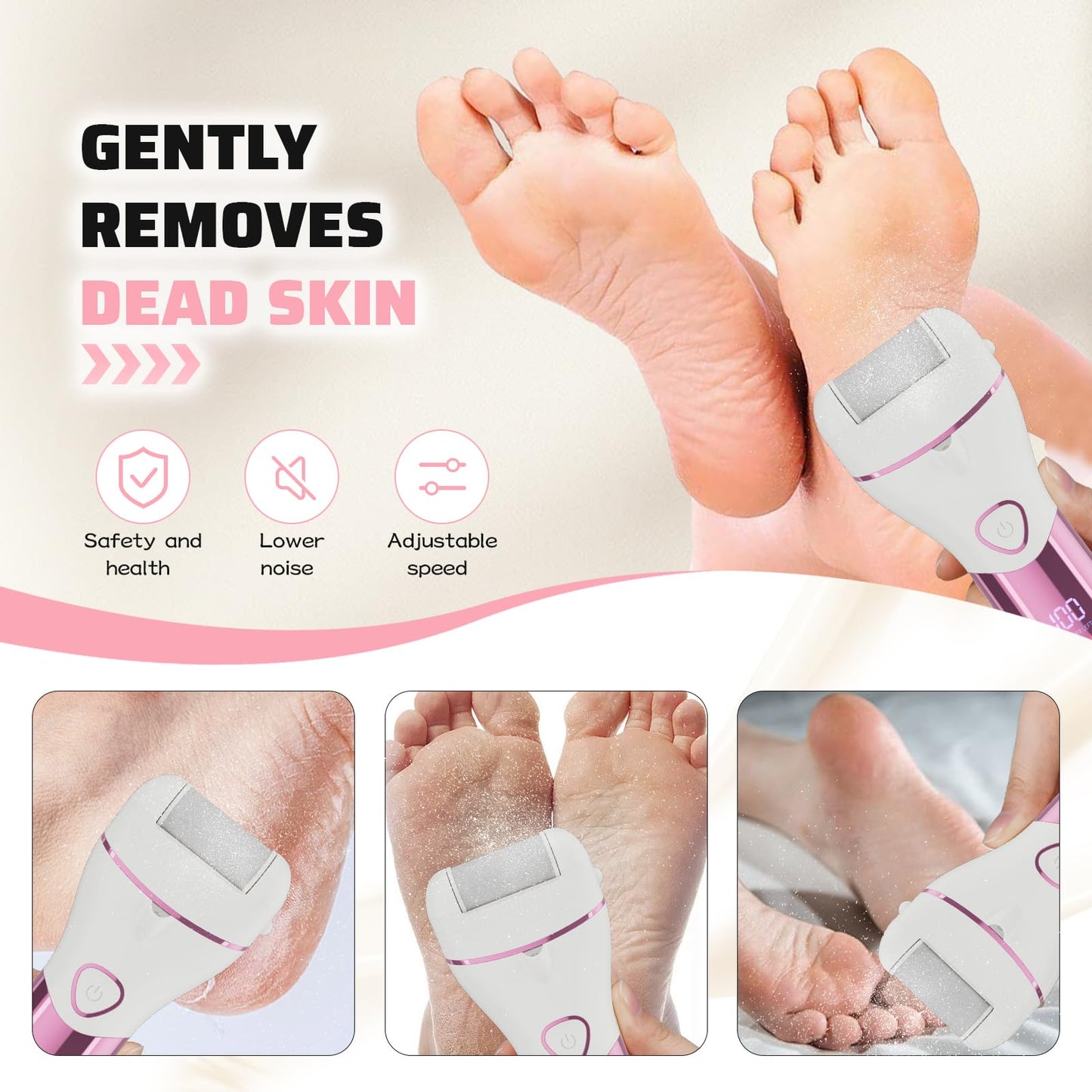 Electric Feet Callus Remover Foot File Electric Callus Remover Feet Portable Professional Pedi Feet Care for Dead Skin Callous Remover Tool 2 Speed Waterproof Pedicure Foot File Kit 5688PINK (Pink)