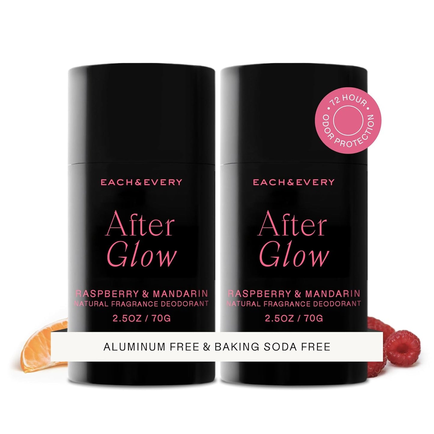 Aluminum Free Deodorant for Women & Men | Natural Fragrance, 72-Hr Odor Protection - Raspberry & Mandarin 2 Pack, 2.5oz