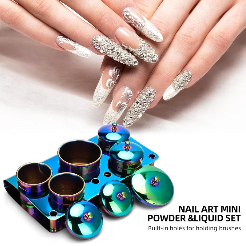 Acrylic Liquid Container Set - 5 PCS Stainless Steel Dappen Dishes for Nail Art | Durable & Versatile