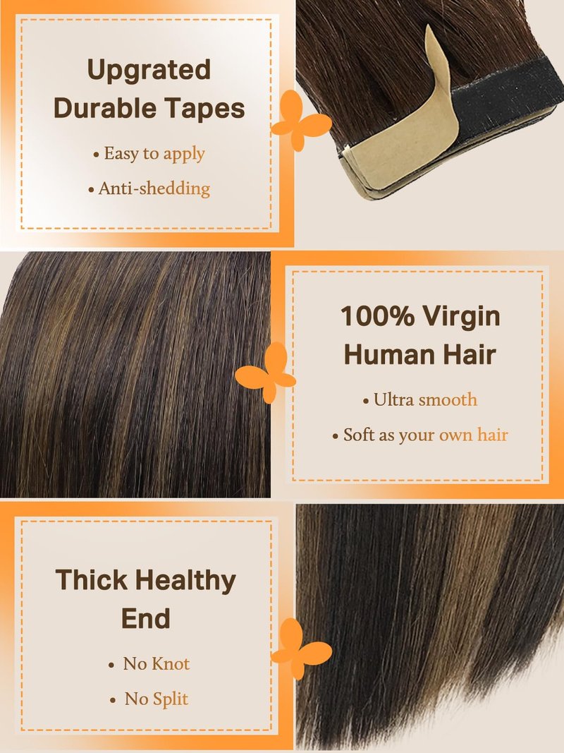 DOORES Tape in Hair Extensions, Dark Brown to Chestnut Brown 10 Inch 30g 20pcs, Tape in Hair Extensions Human Hair Remy Straight Hair Real Natural Hair for Women