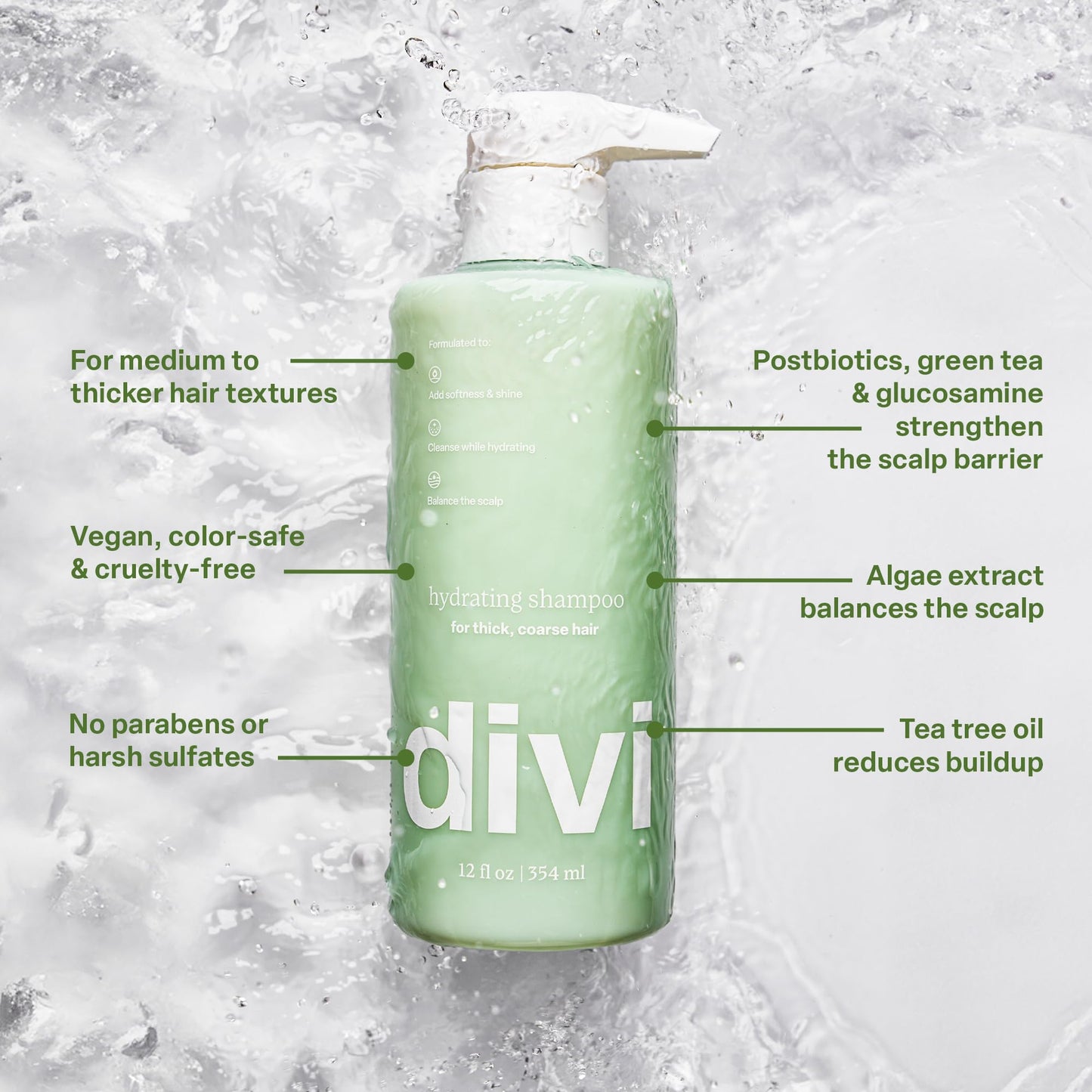 Divi Hydrating Shampoo for Women and Men - Gently Cleanses and Removes Scalp Buildup - Hydrates, Strengthens, and Nourishes Hair - Vegan, Cruelty-Free, Paraben-Free, 12 Fl Oz