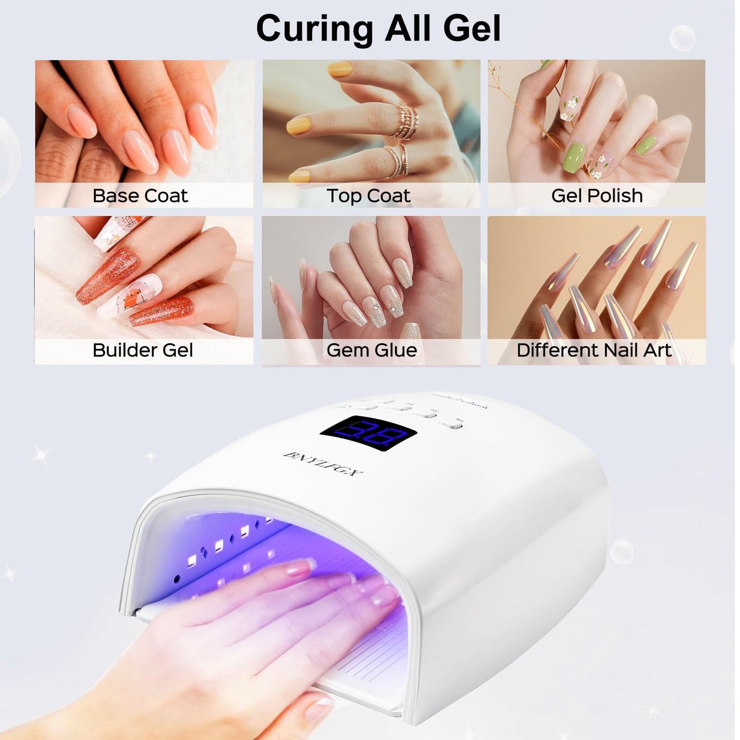BNYLFGX UV Light for Nails, UV Nail Lamp for Gel Nails 66W, Rechargeable LED Nail Dryer with 5 Timer Setting Auto Sensor Fast Nail Light Curing Lamp for Salon & Home, Black