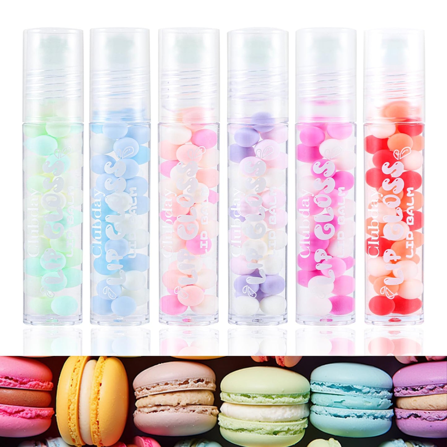 HJXUQIME 6pcs Macaron Rolling Ball Lip Gloss,Transparent Moisturizing Lip Oil,Lip Gloss for Dry and Chapped Lips,Glossy Lip Make-up for All Age