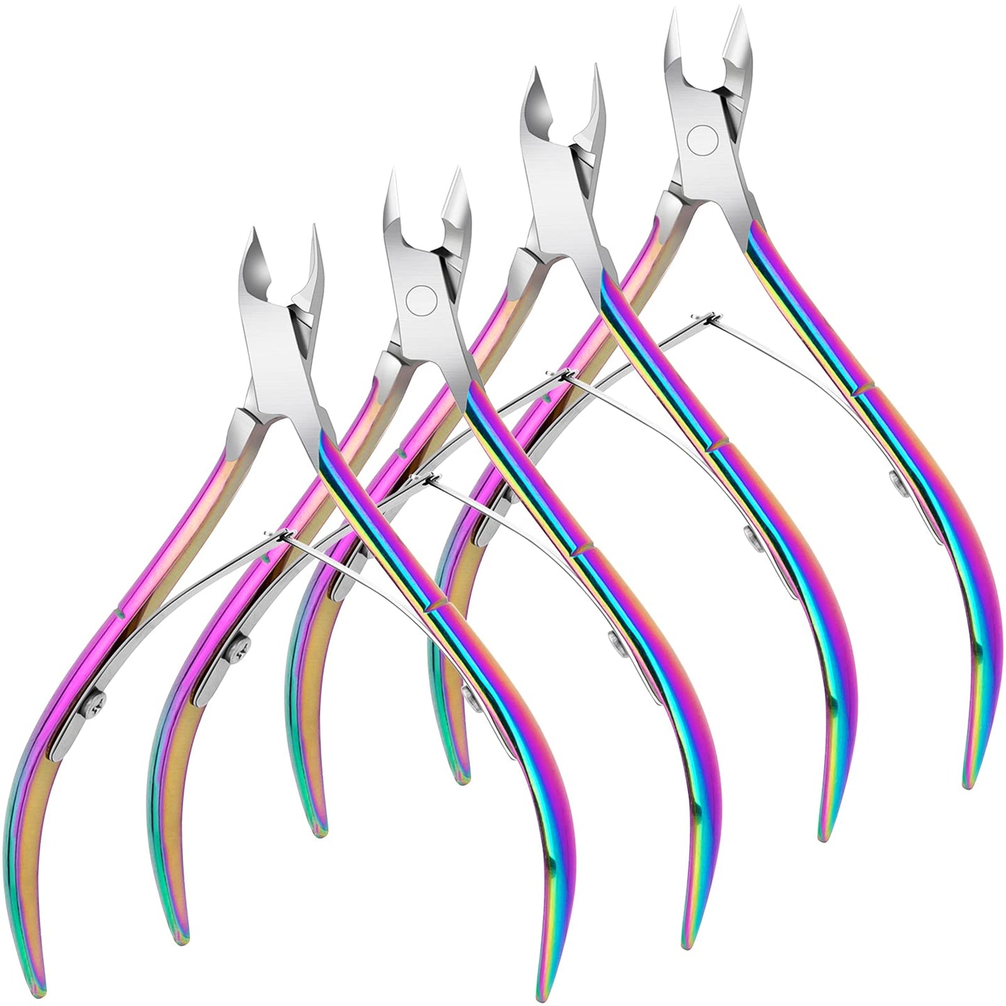 4 Pack Professional Cuticle Nippers, Rainbow Nail Trimmer & Cutter