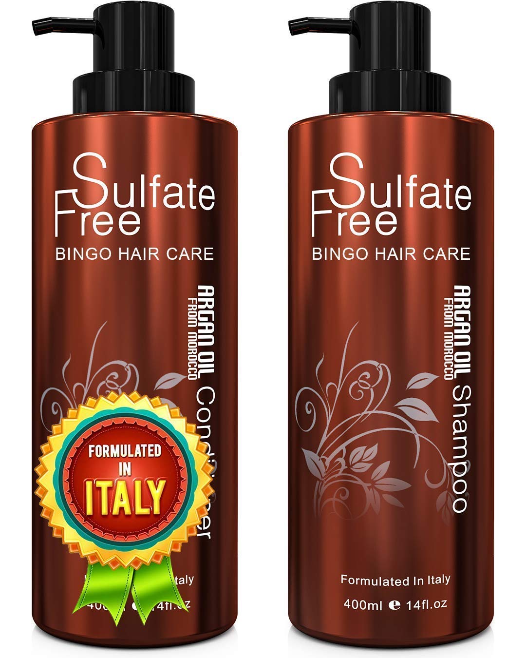 BINGO HAIR CARE Moroccan Argan Oil Shampoo and Conditioner Set, 100% Natural and Organic ,Revitalizing, Moisturizing, Anti-Frizz, Sulfate and Paraben Free, 42 Fl Oz