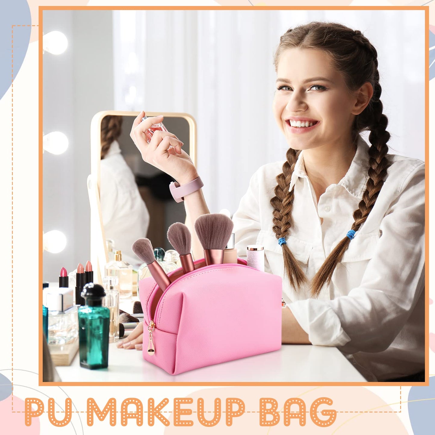 Kigeli Aesthetic Makeup Bags PU Leather Cosmetic Pouches Waterproof Plain Toiletry Bags Makeup Pouches Bulk for Women Party Gift Travel Storage Organizer(Macaron,7.1 x 2.8 x 4.3 in)