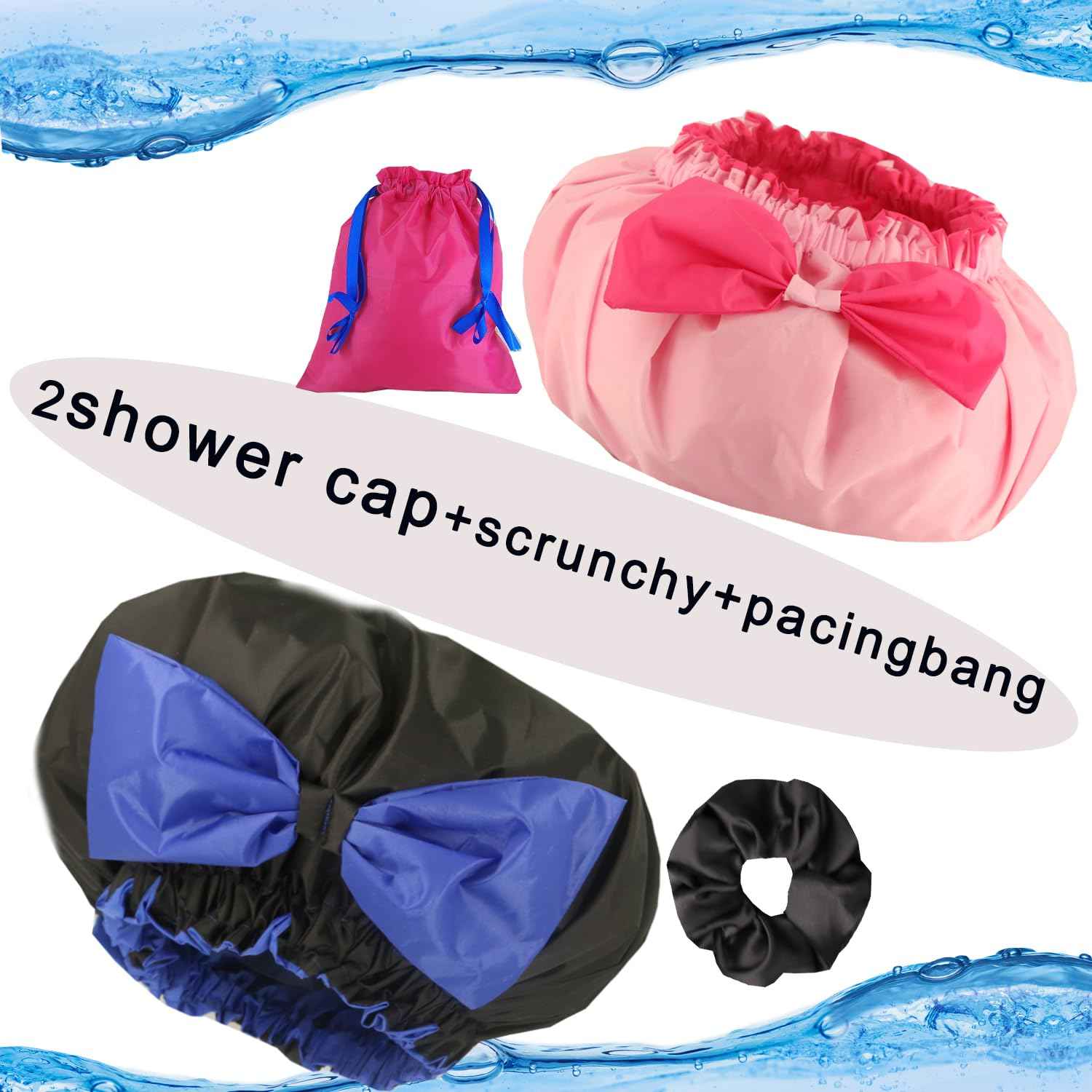 2PCS Genergy Jumbo XL Shower Cap for Braids Reusable and Waterproof Shower Cap, Super Extra Large for Thick, Long, Big Hair, Dual and Adjustable, Washable Bath Hat with Dreadlocks