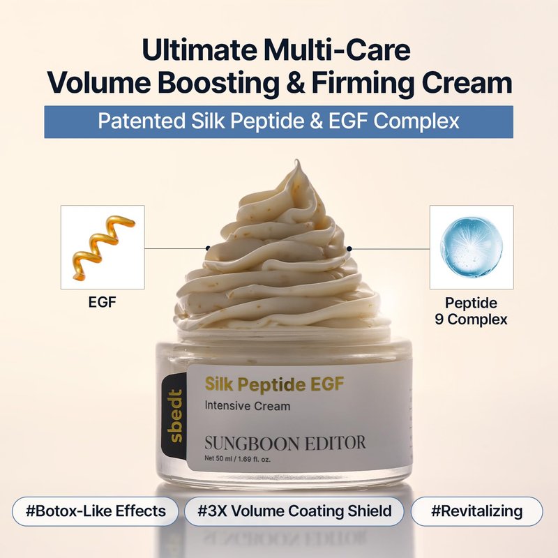 Silk Peptide EGF Cream - Copper Peptides & Volufiline for Fine Lines | Hydrating Face Moisturizer 1.69 fl oz