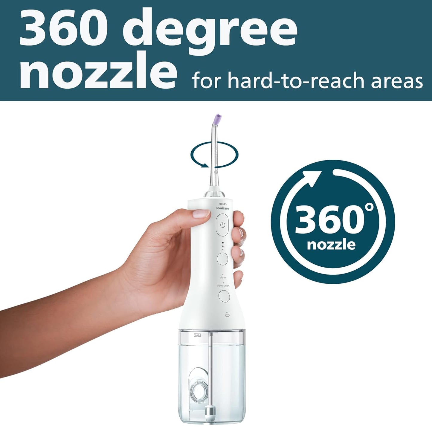 Philips Sonicare Cordless Power Flosser 3000 - Water Flosser with Quad Stream Technology | 2 Modes, 3 Intensity Levels, Ergonomic Design, White