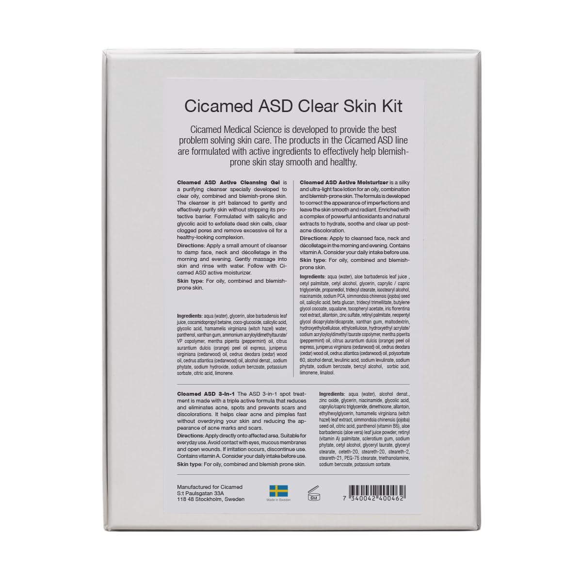Cicamed ASD kit - Cleansing Gel, Moisturizer & 3-in-1 Spot Treatment with Salicylic Acid - Oily & Combination Skin – Reduces Pimples, Scars & Redness