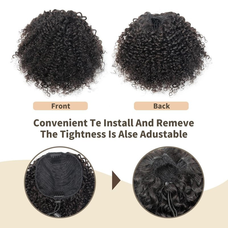 Drawstring Ponytail Human Hair - 4C Kinky Curly Extension for Black Women | 8 Inch Natural Volume & Length