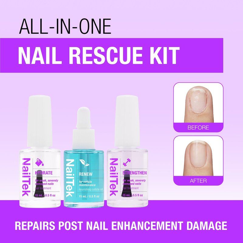 Nail Tek Rescue System – Nail Repair for Damaged Nails, Hydrate, Renew & Strengthen Nails Treatment, Made in Usa, 0.5 Fl Oz Each