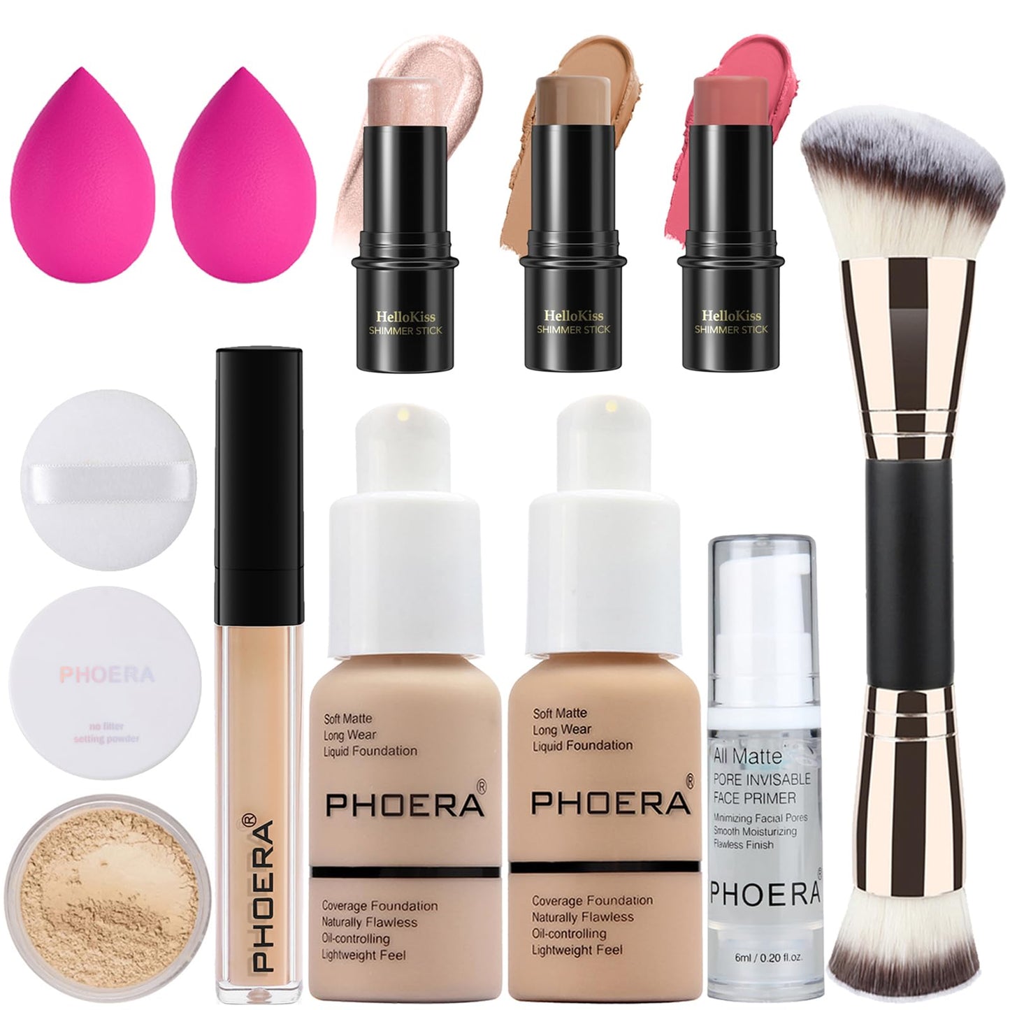 PHOERA Foundation,3 PCS Contour Stick Makeup Kit, Shades with Highlighter, Blush and Bronzer Contour Stick for Sculpt the Cheeks (102+Fair-Light Contour/Nude+#03,#09,#12)
