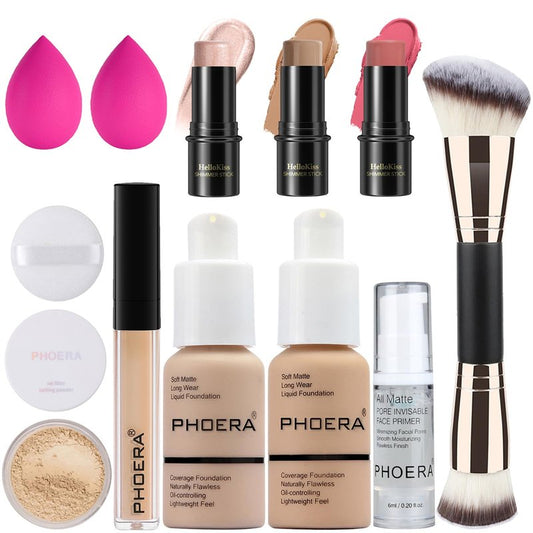 PHOERA Foundation,3 PCS Contour Stick Makeup Kit, Shades with Highlighter, Blush and Bronzer Contour Stick for Sculpt the Cheeks (102+Fair-Light Contour/Nude+#03,#09,#12)