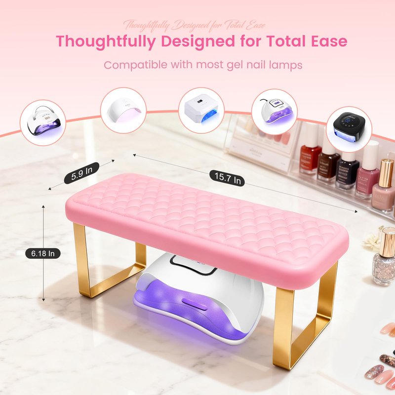AIKYA Nail Hand Rest for Nails - Memory Foam Hand Pillow for Nail Tech, Erasable Nail Arm Rest with Non-Slip Base, Perfect for Salon & Home Manicure (Pink)
