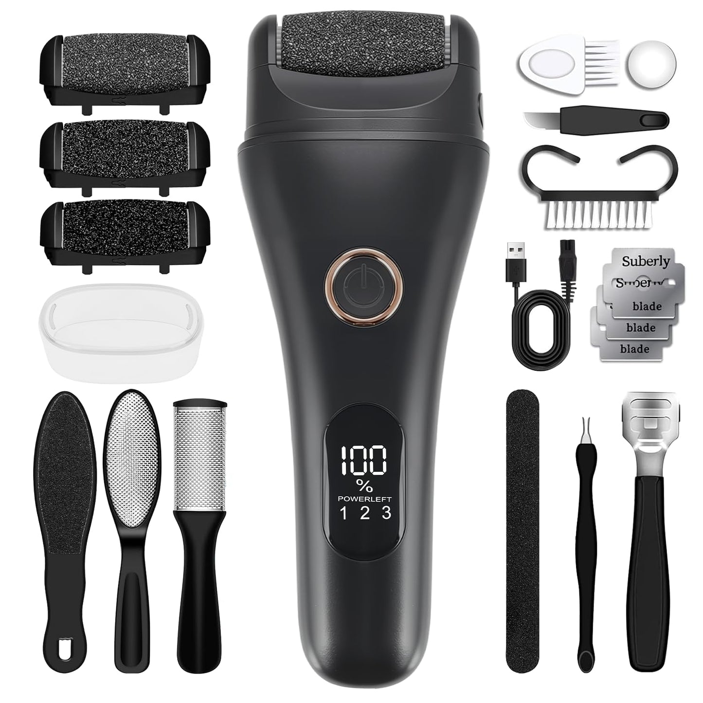Callus Remover for Feet, 3 Speed Electric Foot Scrubber with Larger Grinder&LCD Display, Wet&Dry Using Foot File Professional Pedicure Tools, Foot SPA to Remove Callus Cracked&Hard Dead Skin (Black)
