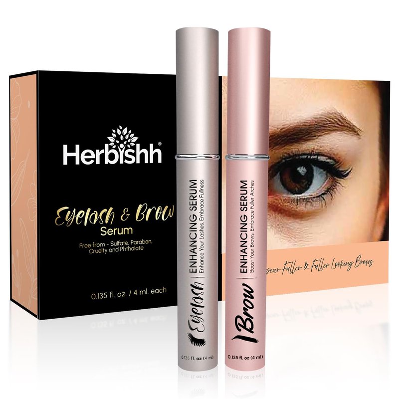 Herbishh Eyelash & Eyebrow Groth Serum Combo for Women & Men (0.135 fl. oz Each), Peptide Infused Lash Enhancing Treatment & Brow Conditioner, Fuller-Looking Lashes & Brows, Safe for Lash Extension