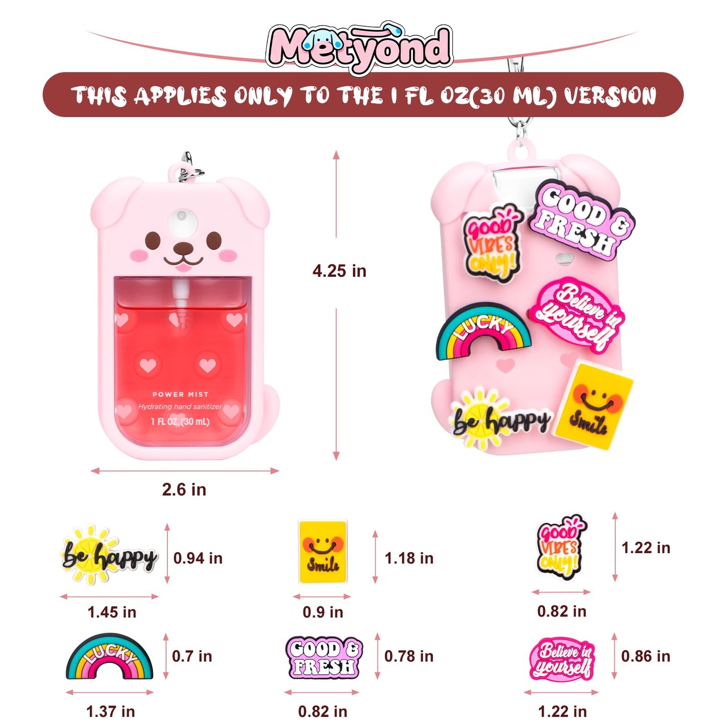 Metyond Dog Silicone Case for Touchland Hand Sanitizer Spray Power Mist 1 FL OZ/30ML for Touchland Case with Keychain, with Cute Charms Accessory Cute Travel Case (1PCS Pink)
