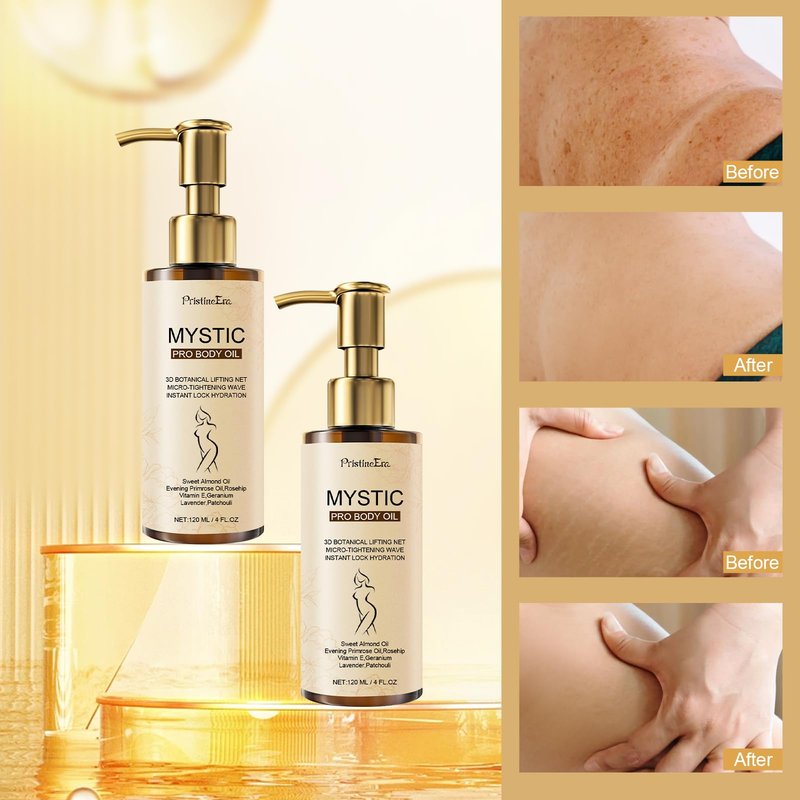 PristineEra Mystic Silk Body Firming Oil, Hydrating Body Oil for Women, Plumps Tightens & Firms Skin, Natural Cold‑Pressed Oil Blend for Dry & Crepey Skin, Luxury After Shower Skin Care, 4.23 fl oz