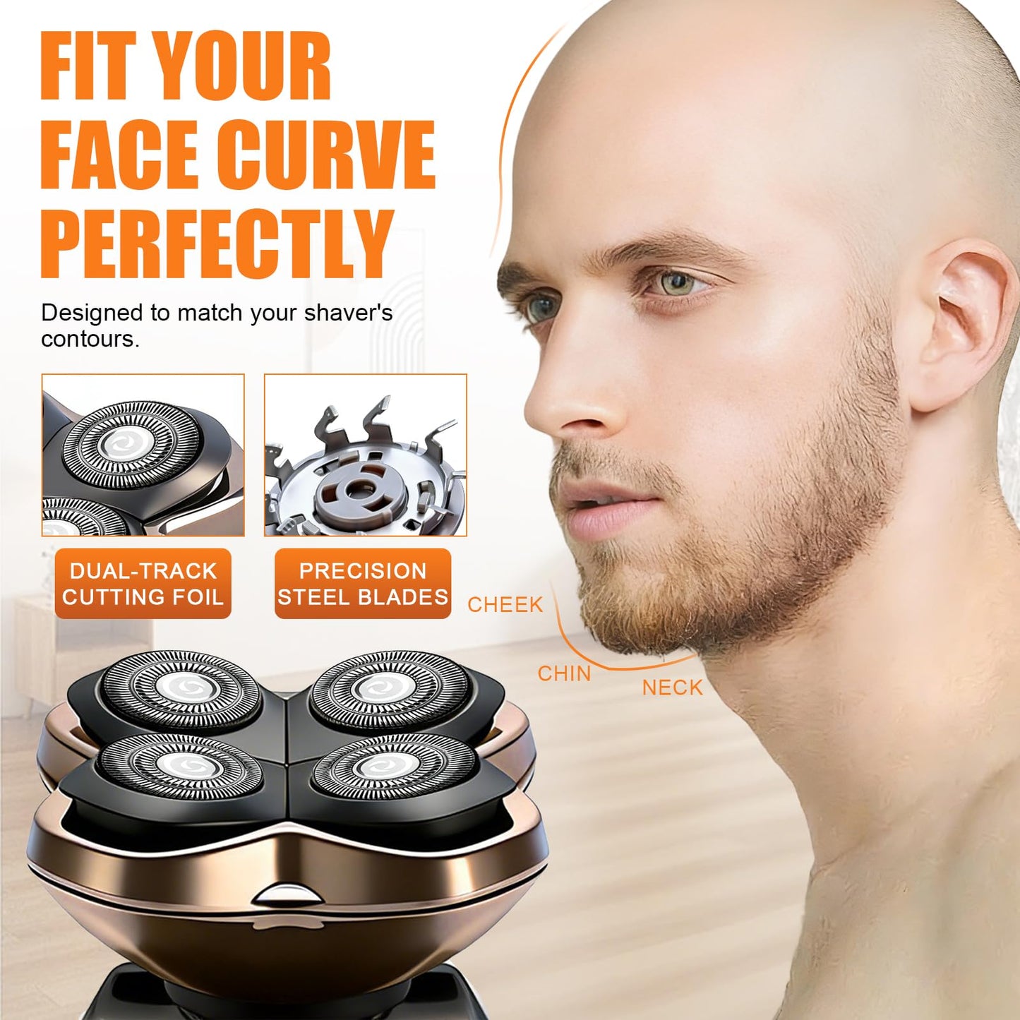 Replacement Blade Shaver PRO 4 Head for Electric Shaver Compatible with Skull Pitbull, Butterfly Kiss PRO & Palm Shavers with 3 Cleaning Brush (3Pack)