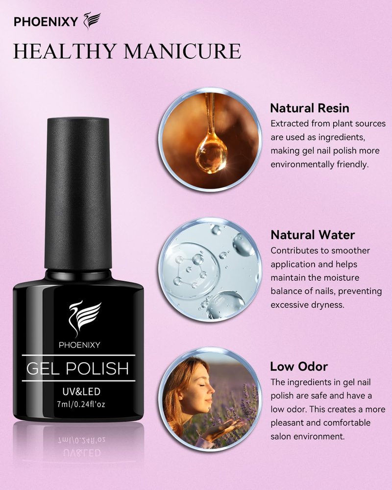 phoenixy 61 PCS Gel Nail Polish Kit with U V Light, 40 Basic Colors Collection Gel Nail Polish Set with 48W Nail Lamp Manicure Starter Gel Nail Kit Base Top Coat Gifts for Women