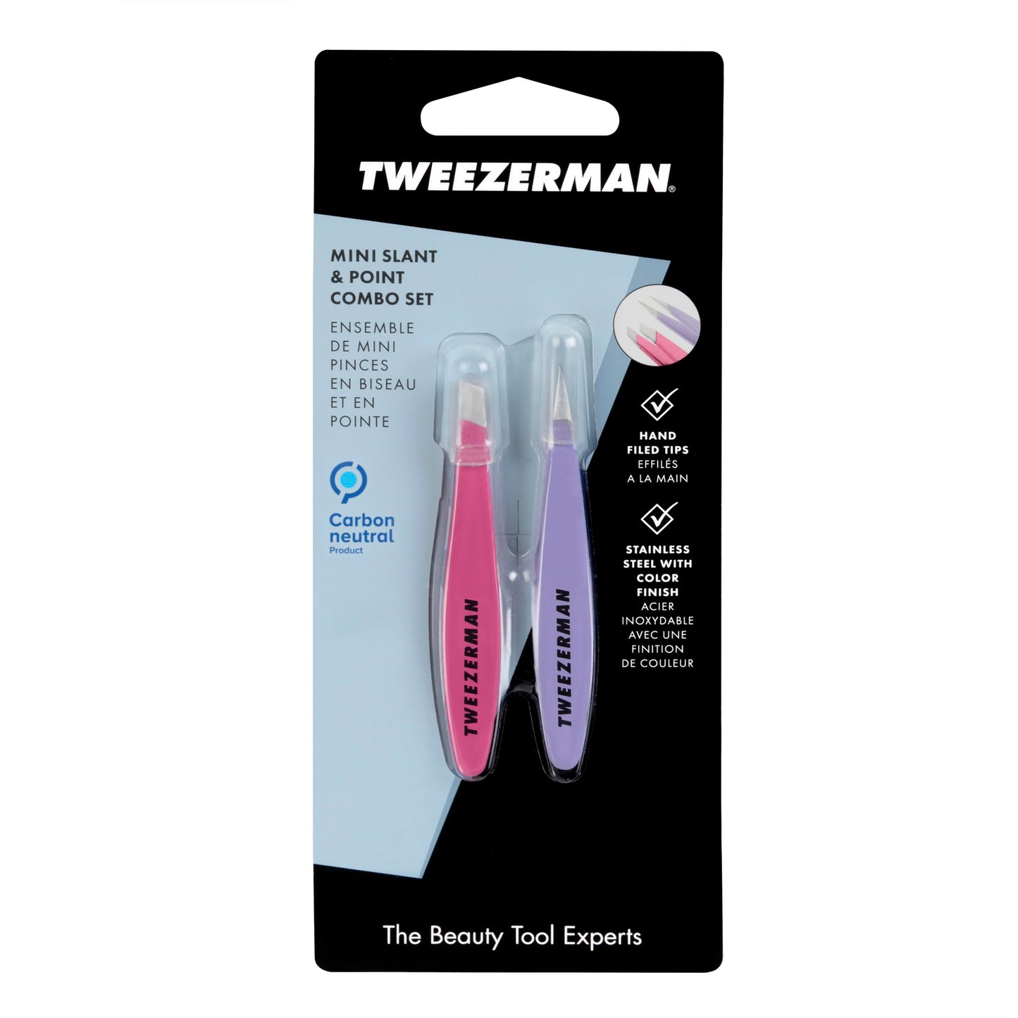 Tweezerman Mini Slant & Point Tip Tweezer Set - For Eyebrows, Travel