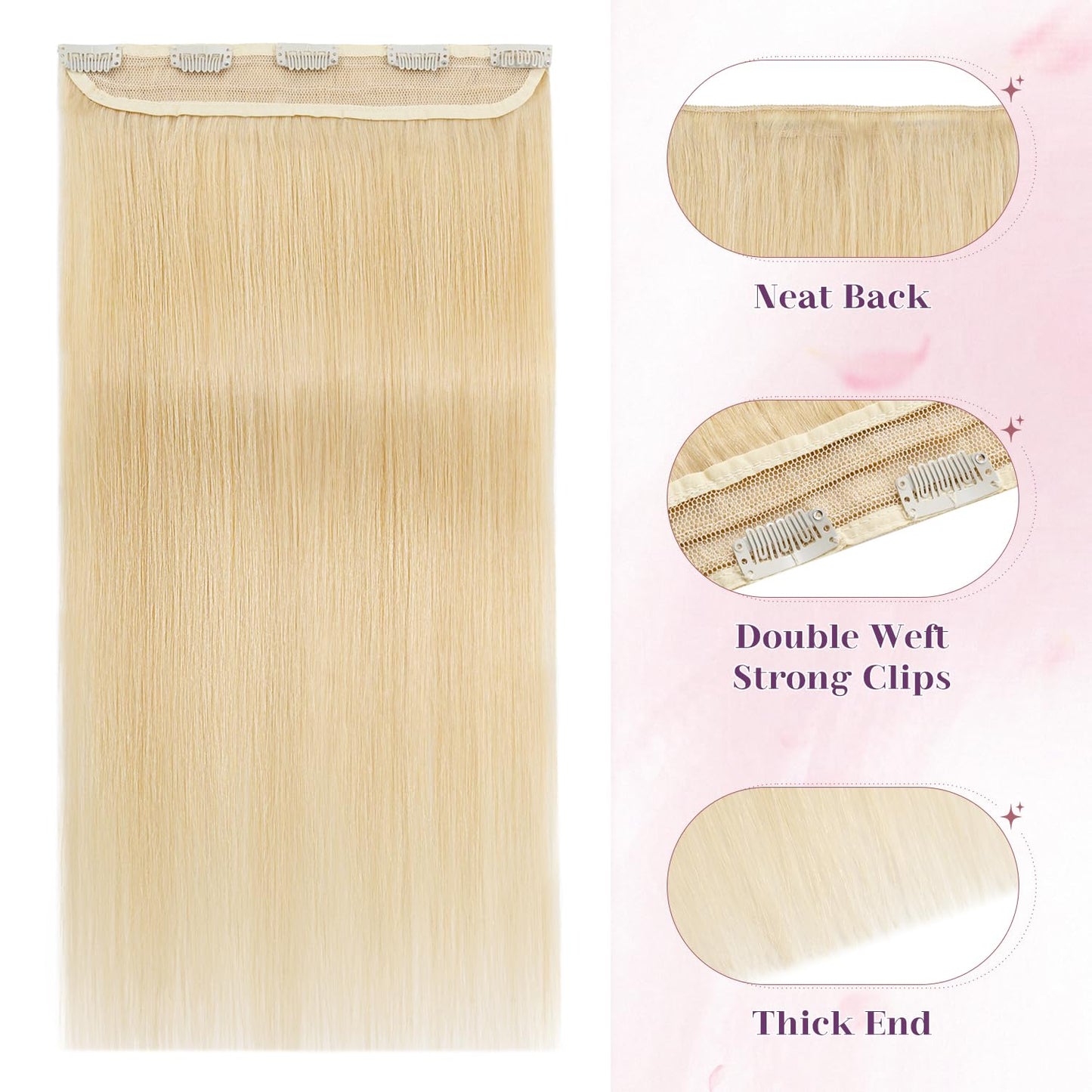S-noilite Clip in Human Hair Extensions One Piece 5 Clips 3/4 Full Head Clip on Remy Hair Extension For Women Lighter One-Piece Design 20Inch 50g Natural Black