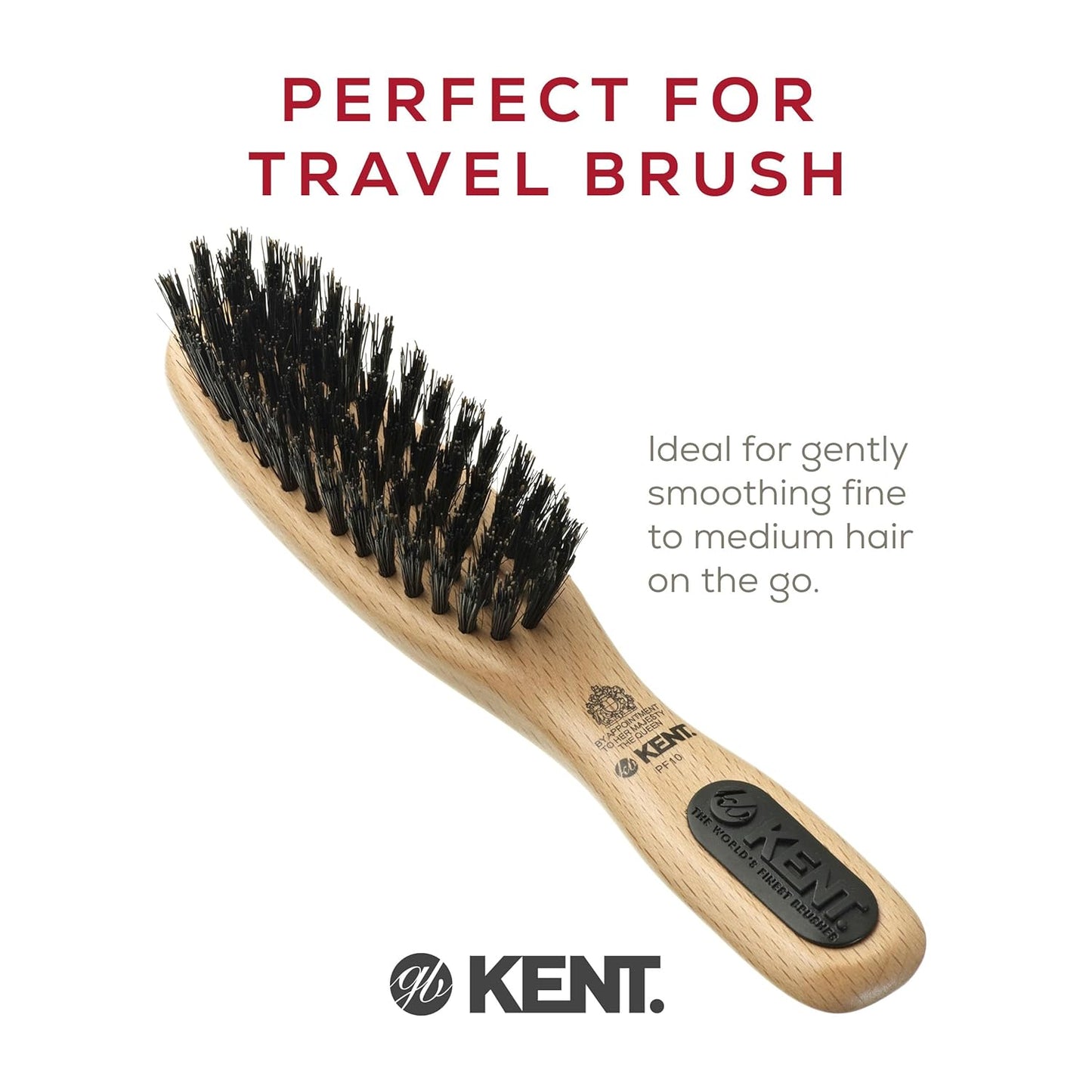 Kent PF10 Boar Bristle Brush - Natural Hair Straightening & Smoothing | Travel-Friendly for Short to Medium Hair
