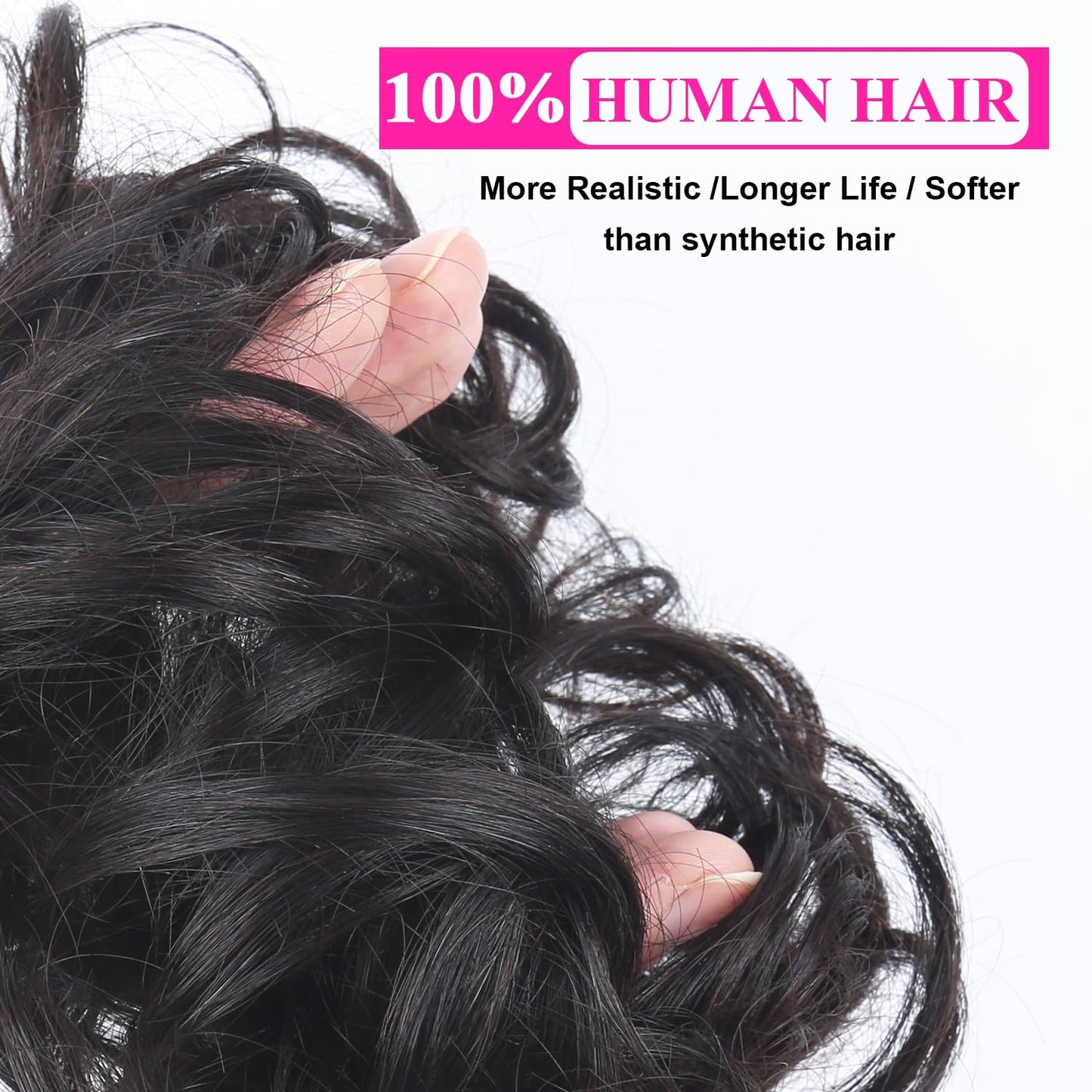 RESACA Messy Bun Hair Piece Human Hair Ponytail Dark Brown Human Hair Extension Accessories Elastic Easy Scrunchie for Girls and Women 2 Count
