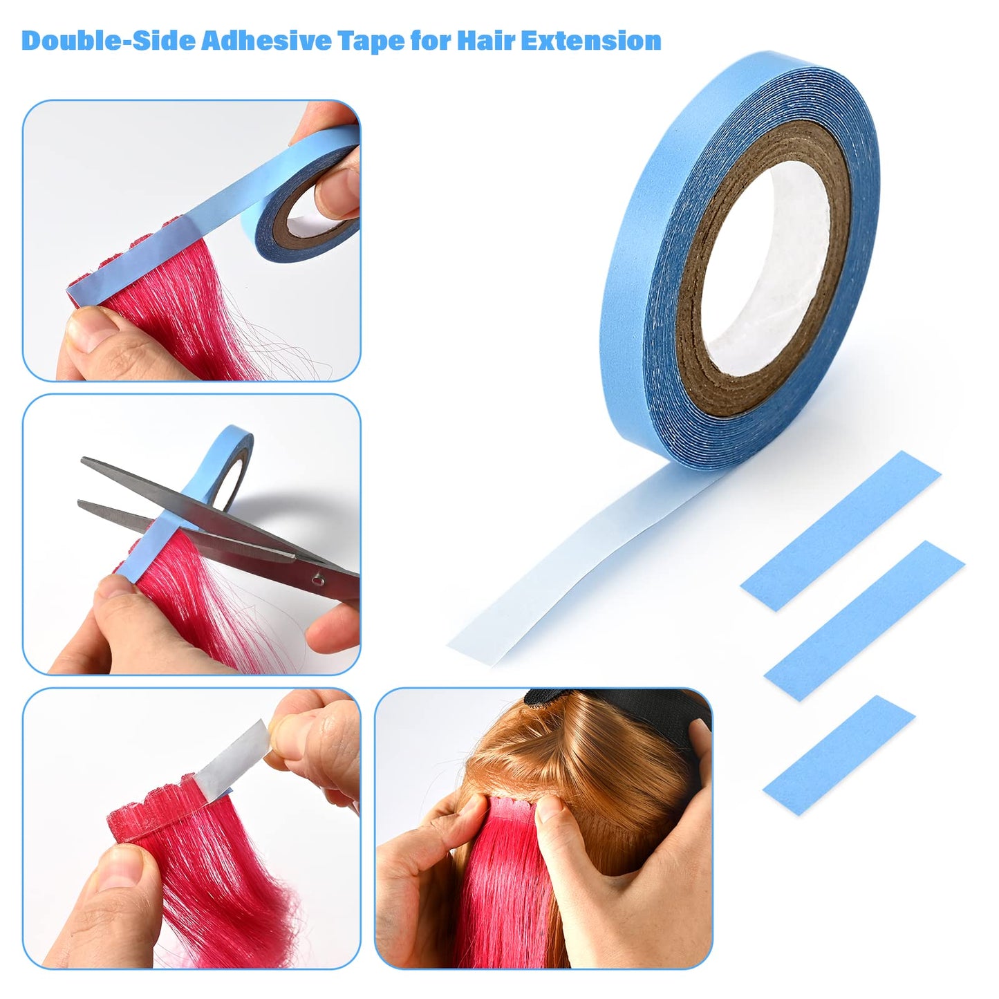 EHDIS Hair Extensions Tools Kit Tape in Hair Extensions Pliers Flat Surface Hair Sealing Pliers with Double-Sided Hair Extension Replacement Tape Lace Front Wig Adhesive Tape Roll Tape Scraper Tool