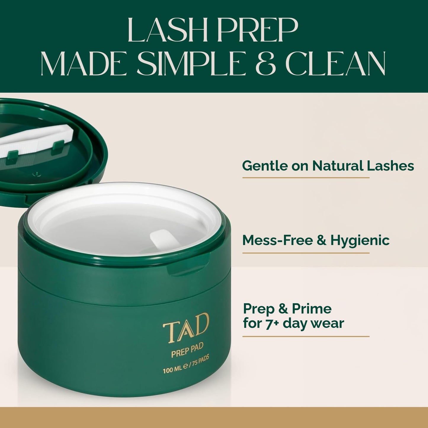 TAD Beauty Prep Pad - DIY Lash Prep Wipes to Clean and Prime Natural Lashes Before Extensions - Disposable Single Use Eyelash Pads with Tweezers - 75 Count for At Home Lash Application Professional
